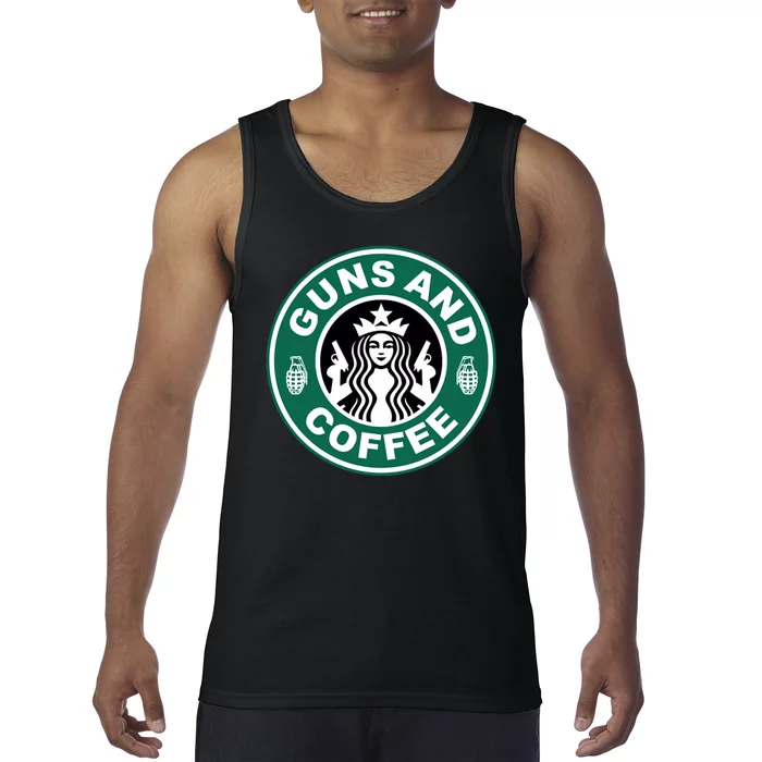 Guns And Coffee Parody Tank Top