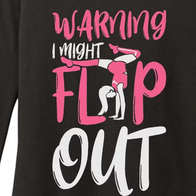 Gymnast And Cheerleader Design Warning I Might Flip Out Womens CVC Long Sleeve Shirt