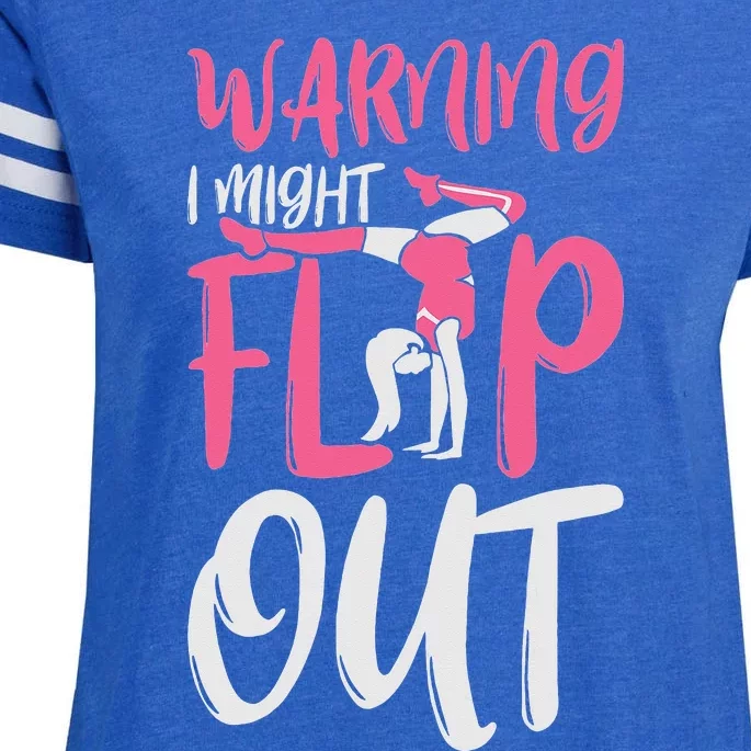 Gymnast And Cheerleader Design Warning I Might Flip Out Enza Ladies Jersey Football T-Shirt