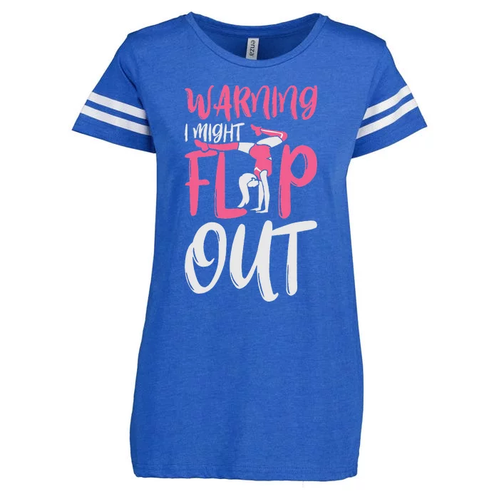 Gymnast And Cheerleader Design Warning I Might Flip Out Enza Ladies Jersey Football T-Shirt