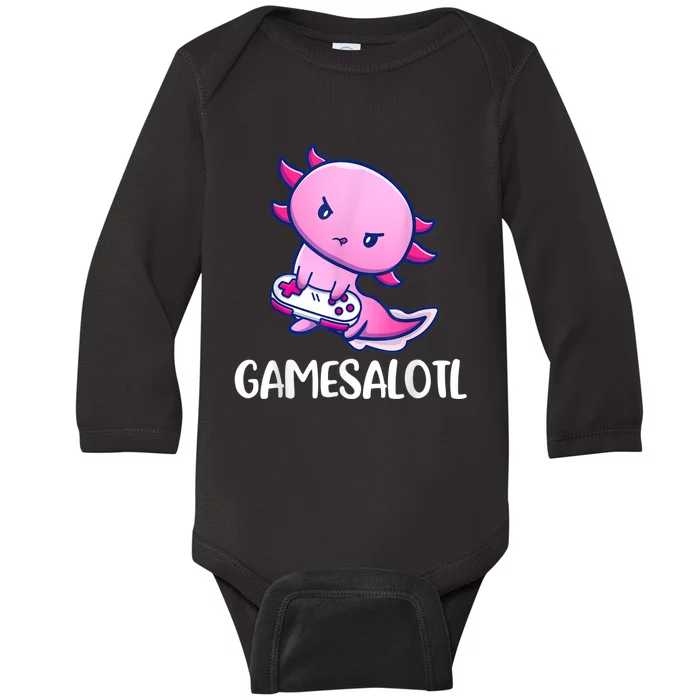 Gamesalotl Axolotl Cute Playing Video Game Baby Long Sleeve Bodysuit