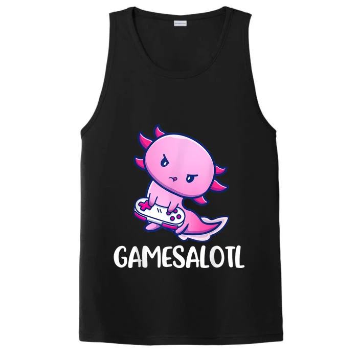 Gamesalotl Axolotl Cute Playing Video Game Performance Tank