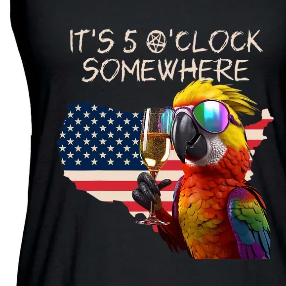 Grab A Drink And Toast To The Sun! Its 5 Oclock SomewhereAmerica Flag Design Ladies Essential Flowy Tank