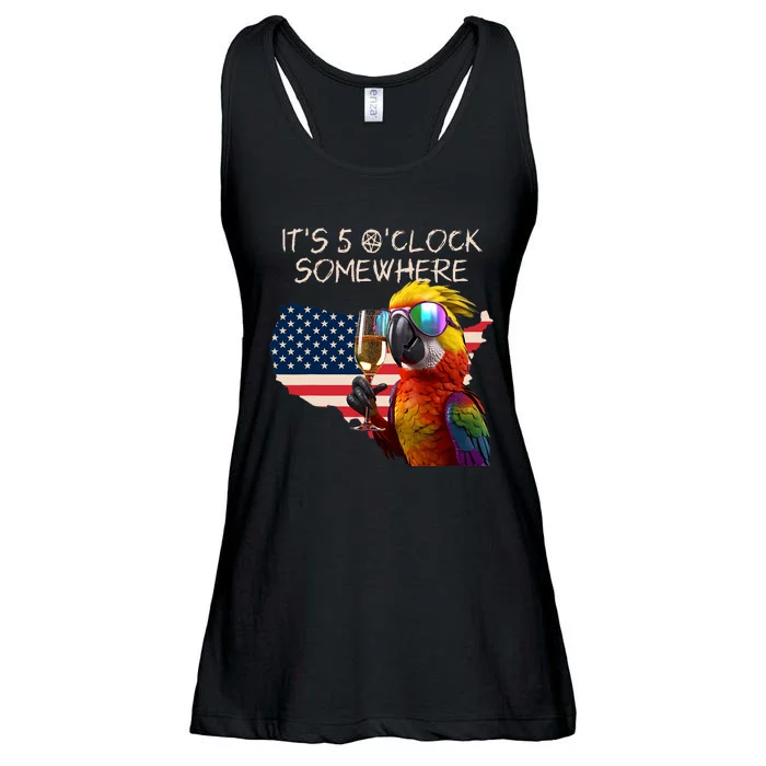 Grab A Drink And Toast To The Sun! Its 5 Oclock SomewhereAmerica Flag Design Ladies Essential Flowy Tank