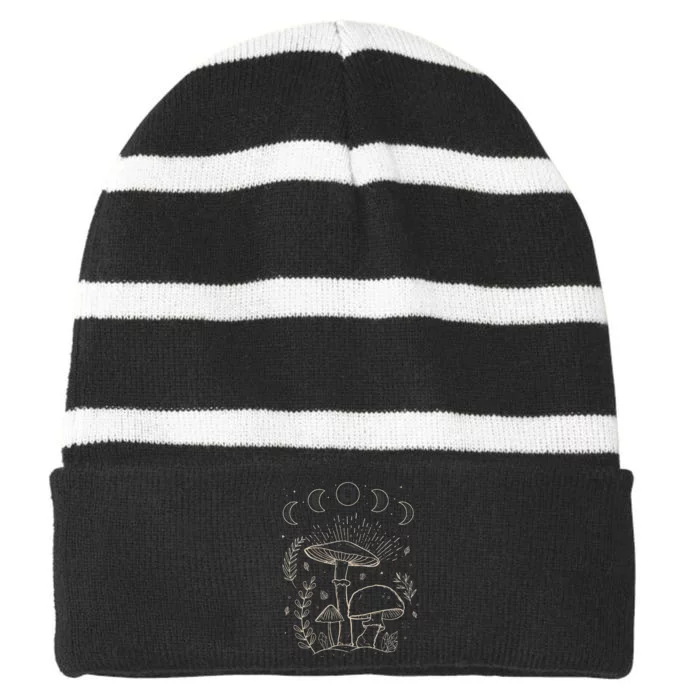 Goblincore Aesthetic Dark Academia Cottagecore Mushroom Striped Beanie with Solid Band