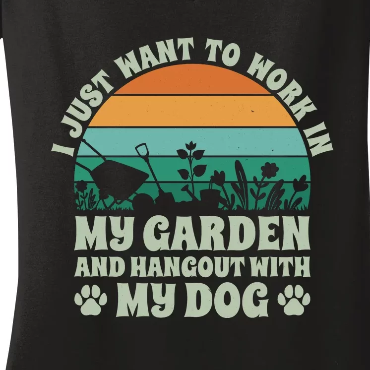 Gardening And Dog Lover Graphic Women's V-Neck T-Shirt