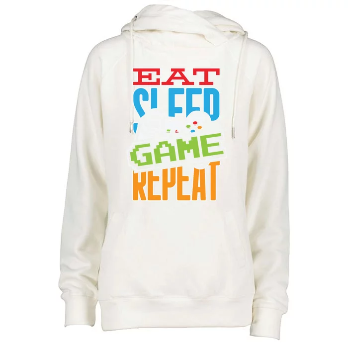 Gamingroom Accessories Eat Sleep Game Repeat Gift Womens Funnel Neck Pullover Hood