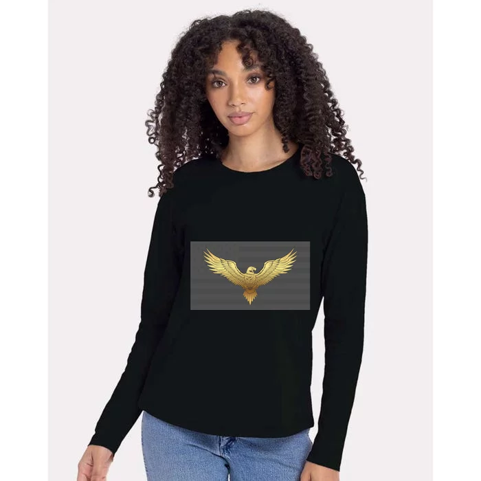 Gold American Eagle On Flag Womens Cotton Relaxed Long Sleeve T-Shirt