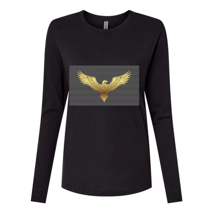 Gold American Eagle On Flag Womens Cotton Relaxed Long Sleeve T-Shirt