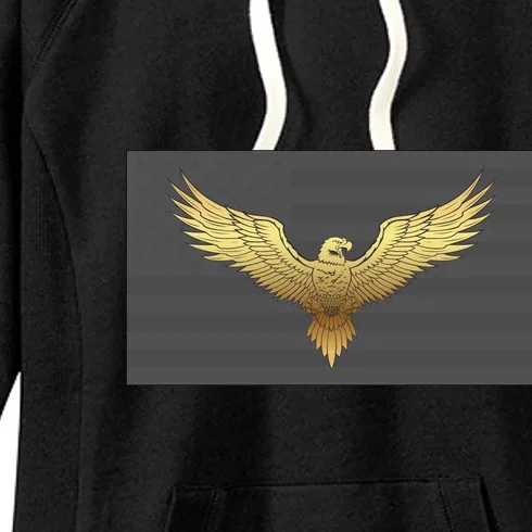 Gold American Eagle On Flag Women's Fleece Hoodie