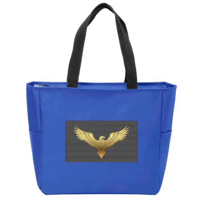 Gold American Eagle On Flag Zip Tote Bag