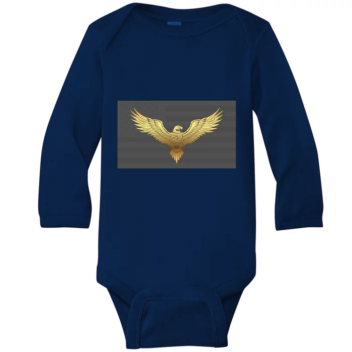 Gold American Eagle On Flag Baby Long Sleeve Bodysuit