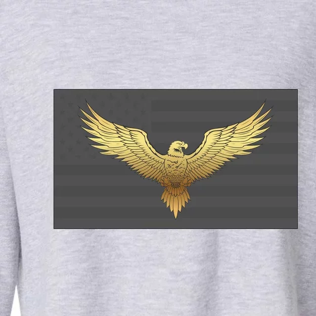 Gold American Eagle On Flag Cropped Pullover Crew