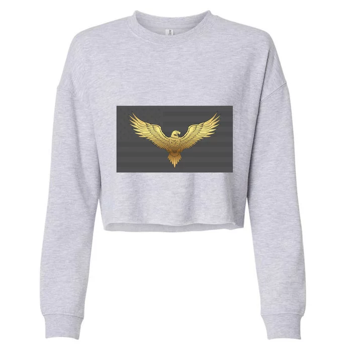 Gold American Eagle On Flag Cropped Pullover Crew