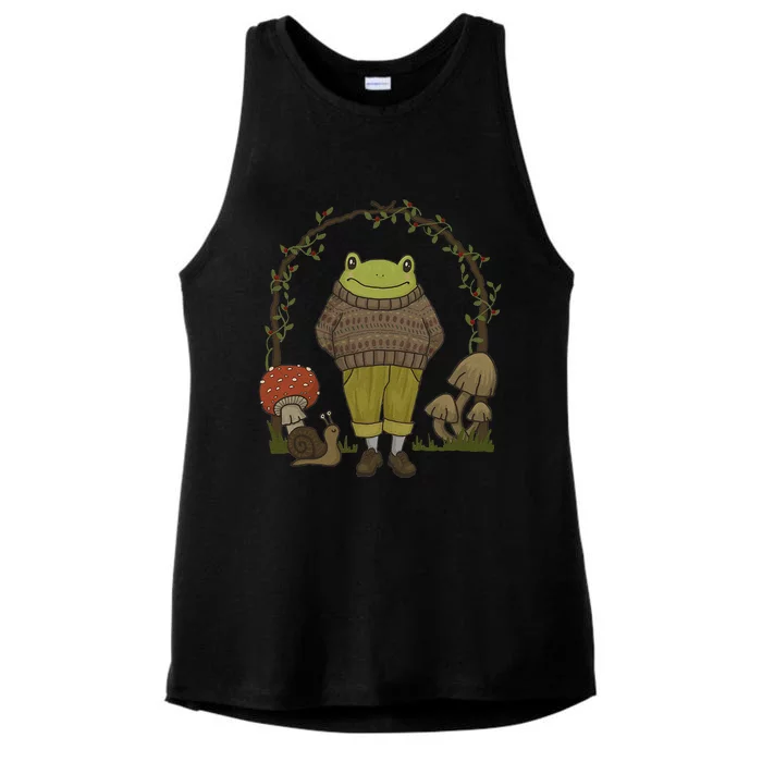 Goblincore Aesthetic Frog Mushroom Cottagecore Dark Academia Ladies Tri-Blend Wicking Tank