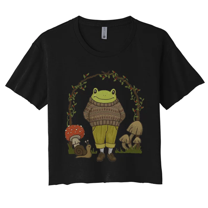 Goblincore Aesthetic Frog Mushroom Cottagecore Dark Academia Women's Crop Top Tee