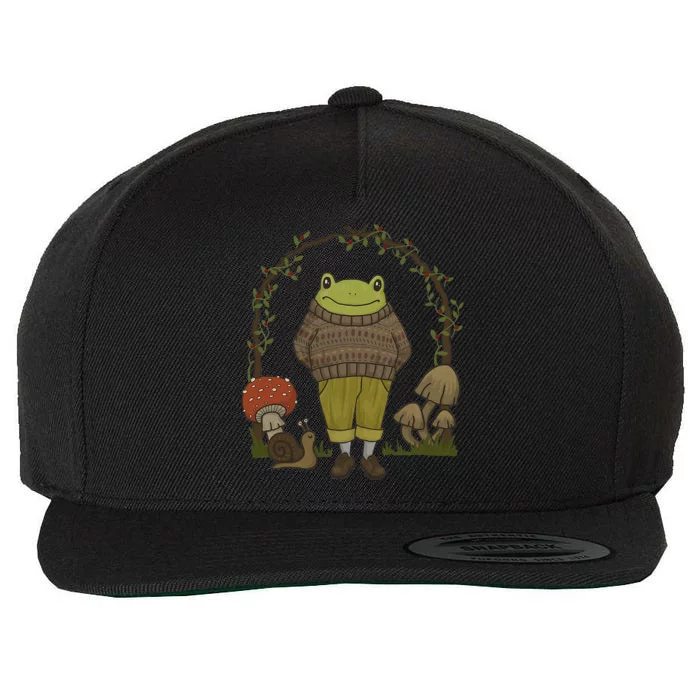 Goblincore Aesthetic Frog Mushroom Cottagecore Dark Academia Wool Snapback Cap