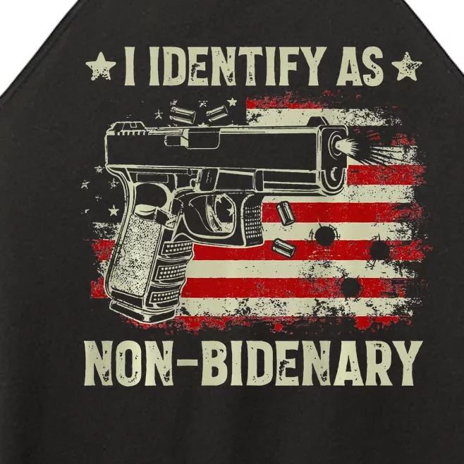 Gun American Flag Funny I Identify As Non-Bidenary Women’s Perfect Tri Rocker Tank