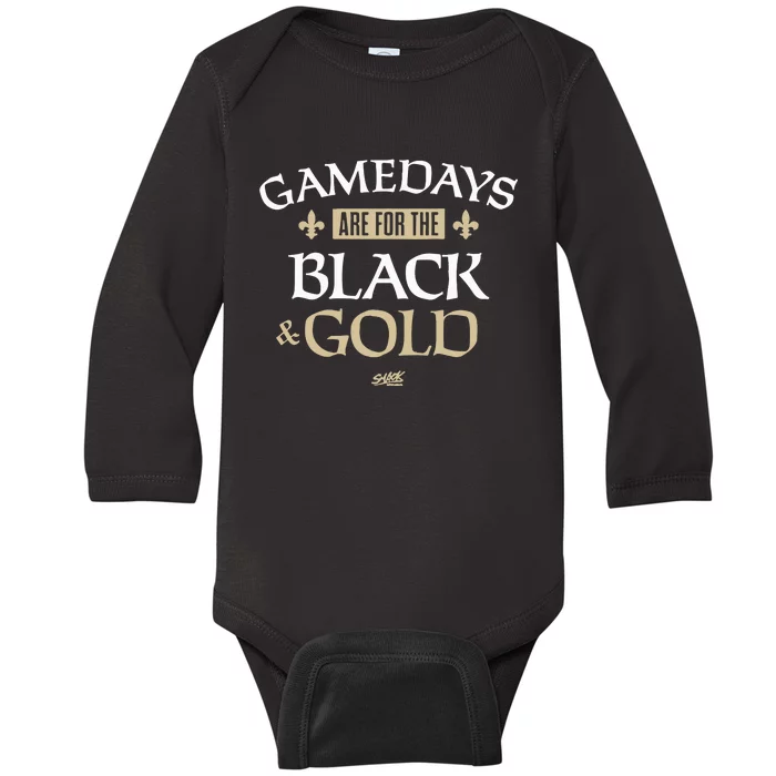 Gamedays Are For The Black And Gold Baby Long Sleeve Bodysuit