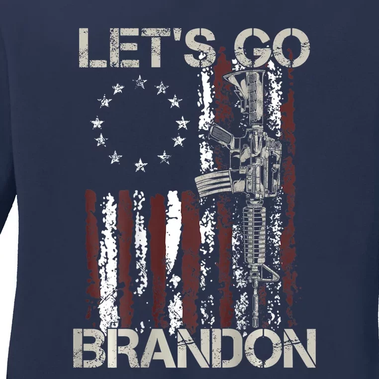 Gun American Flag Patriots Let's Go Brandon Ladies Long Sleeve Shirt