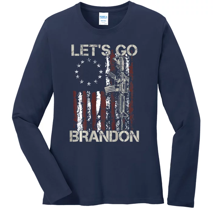 Gun American Flag Patriots Let's Go Brandon Ladies Long Sleeve Shirt