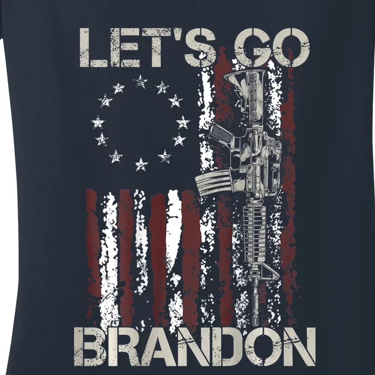 Gun American Flag Patriots Let's Go Brandon Women's V-Neck T-Shirt