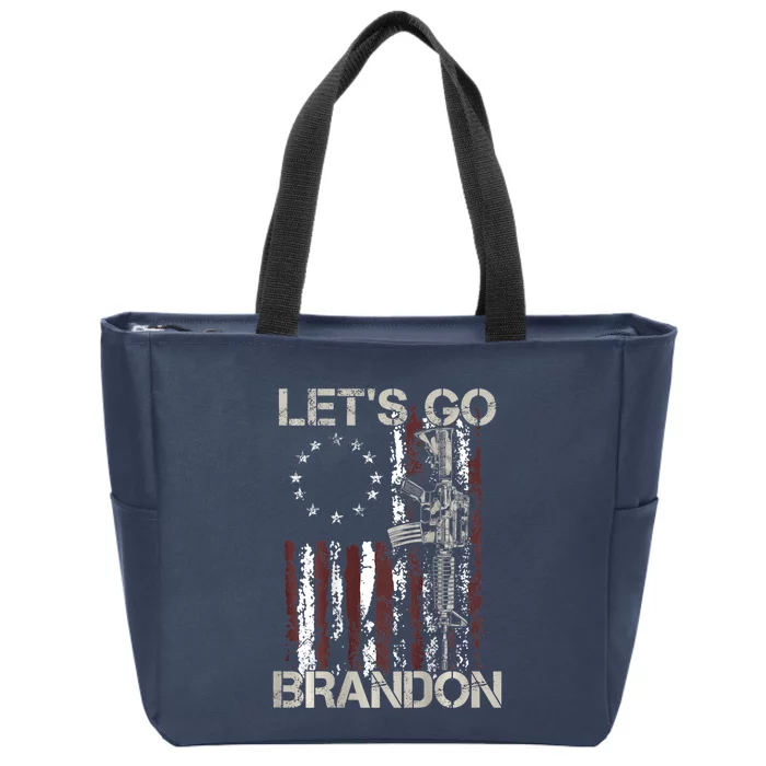 Gun American Flag Patriots Let's Go Brandon Zip Tote Bag