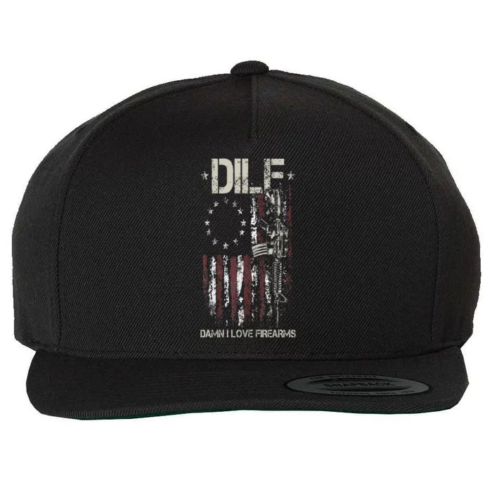 Gun American Flag DILF Damn I Love Firearms Wool Snapback Cap