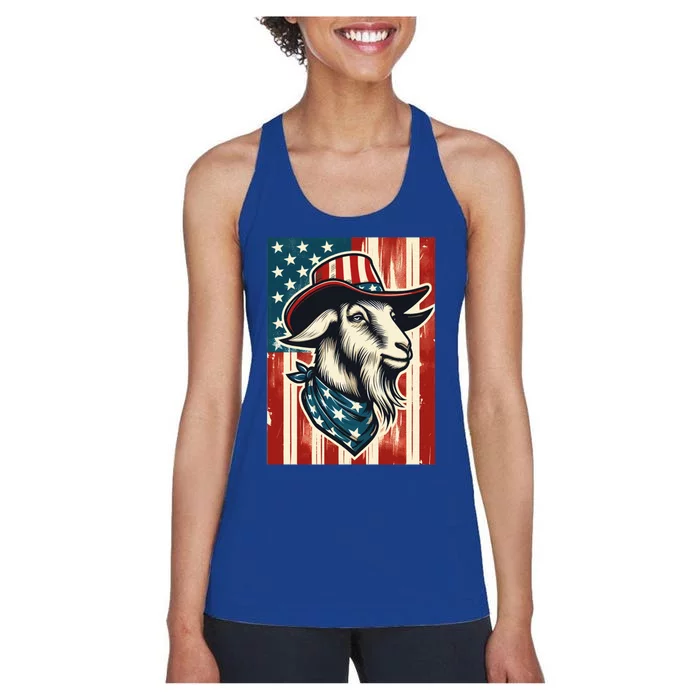 Goat American Farmer Usa Flag 4th Of July Goat Lovers Gift Women's Racerback Tank