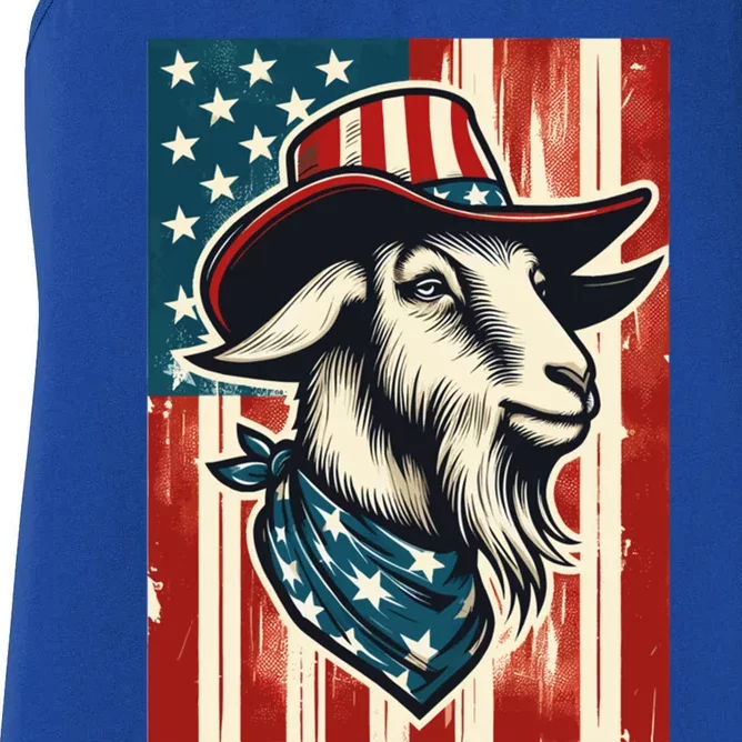 Goat American Farmer Usa Flag 4th Of July Goat Lovers Gift Women's Racerback Tank