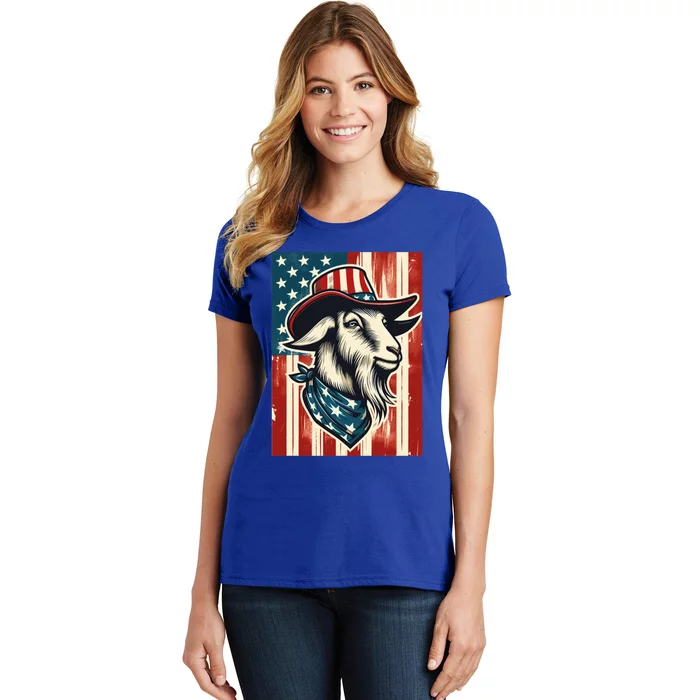 Goat American Farmer Usa Flag 4th Of July Goat Lovers Gift Women's T-Shirt