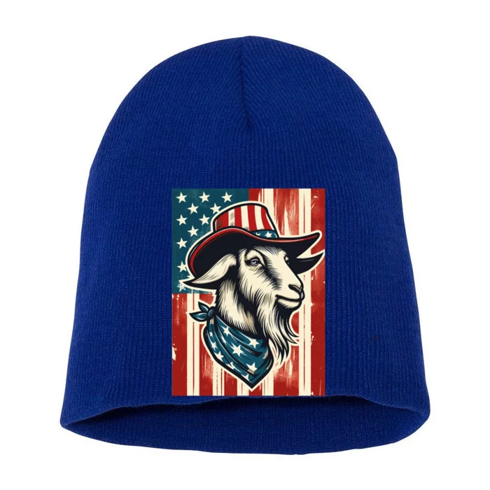 Goat American Farmer Usa Flag 4th Of July Goat Lovers Gift Short Acrylic Beanie