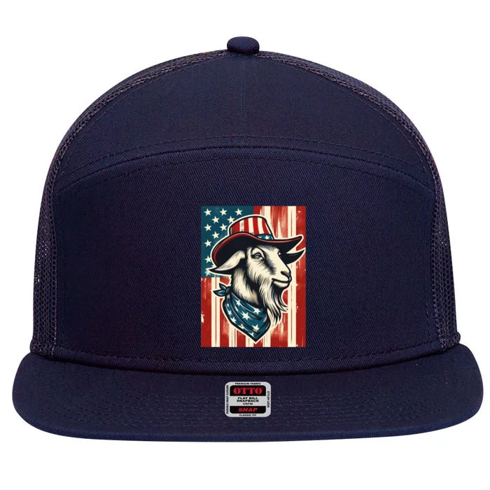 Goat American Farmer Usa Flag 4th Of July Goat Lovers Gift 7 Panel Mesh Trucker Snapback Hat