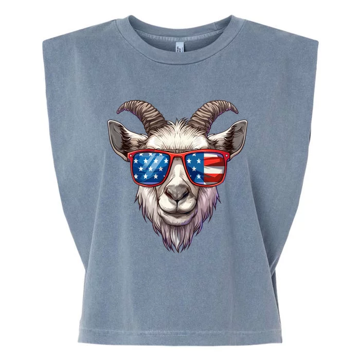 Goat American Flag Funny Goat Lovers Mom Dad 4th Of July Cool Gift Garment-Dyed Women's Muscle Tee