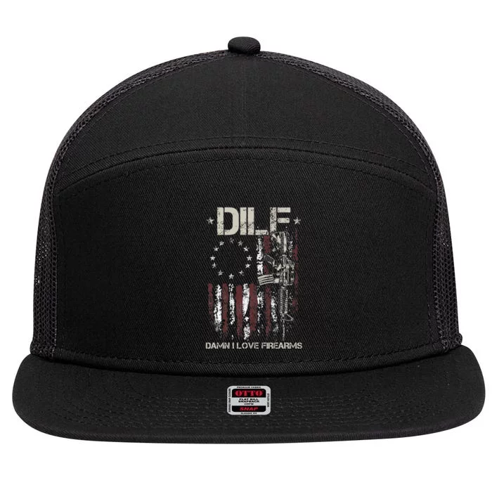 Gun American Flag DILF Damn I Love Firearms 7 Panel Mesh Trucker Snapback Hat