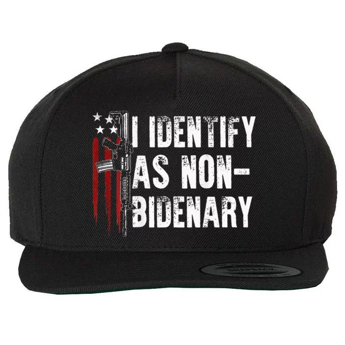 Gun American Flag I Identify As Non Bidenary Wool Snapback Cap