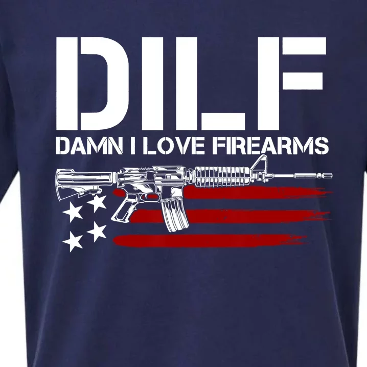 Gun American Flag DILF Damn I Love Firearms US Flag Sueded Cloud Jersey T-Shirt