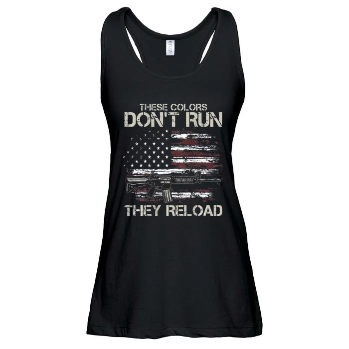 Gun American Flag Colors Dont Run They Reload Ladies Essential Flowy Tank