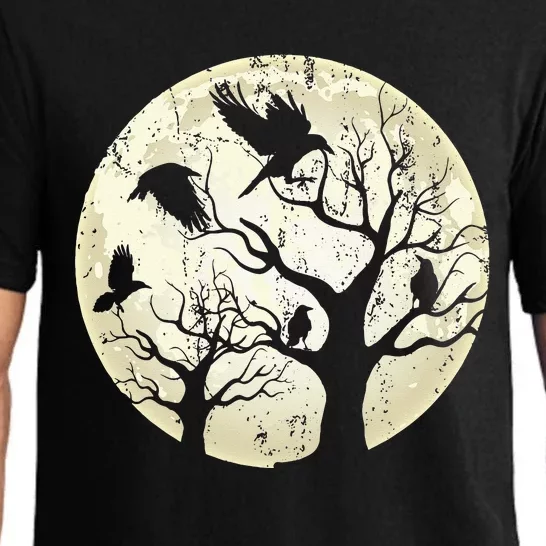 Gothic Animal Forest Bird Raven Creepy Night Moonlight Crow Pajama Set