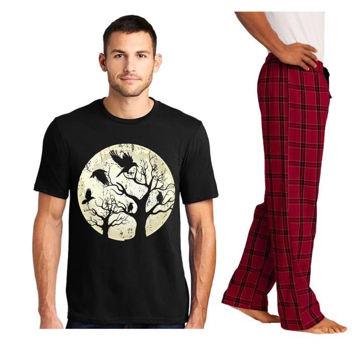 Gothic Animal Forest Bird Raven Creepy Night Moonlight Crow Pajama Set