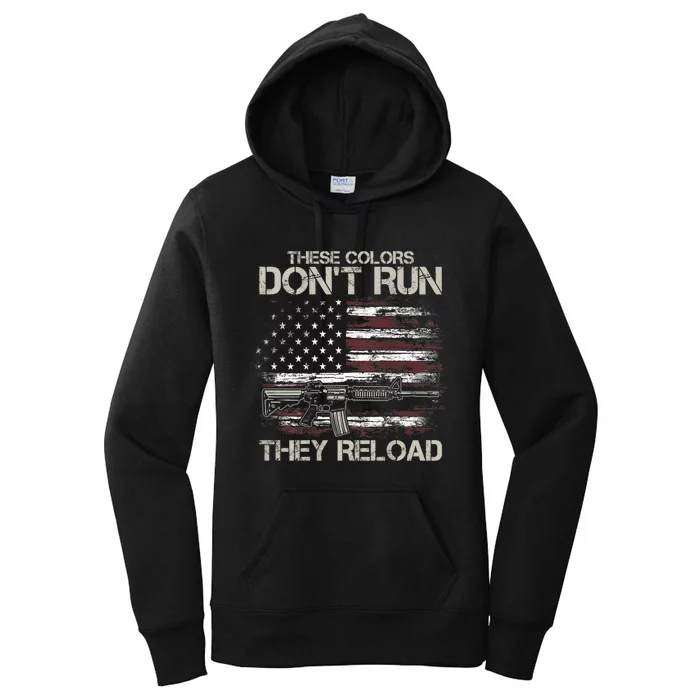 Gun American Flag Colors Don’t Run They Reload Women's Pullover Hoodie