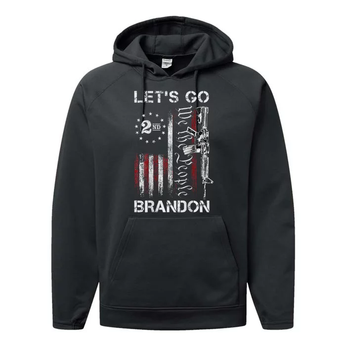 Gun American Flag Patriots Lets Go Brandon Performance Fleece Hoodie