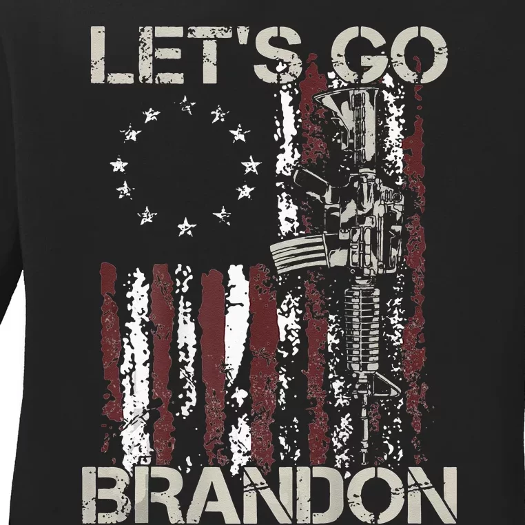 Gun American Flag Patriots Lets Go Brandon Ladies Long Sleeve Shirt