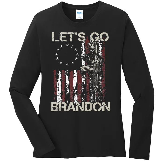 Gun American Flag Patriots Lets Go Brandon Ladies Long Sleeve Shirt