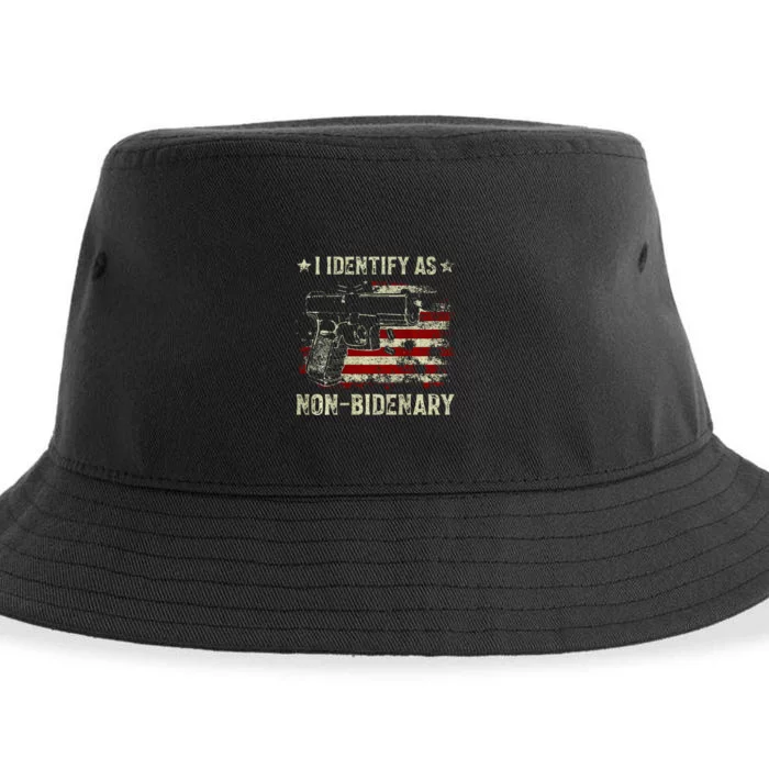 Gun American Flag Funny I Identify As NonBidenary Sustainable Bucket Hat