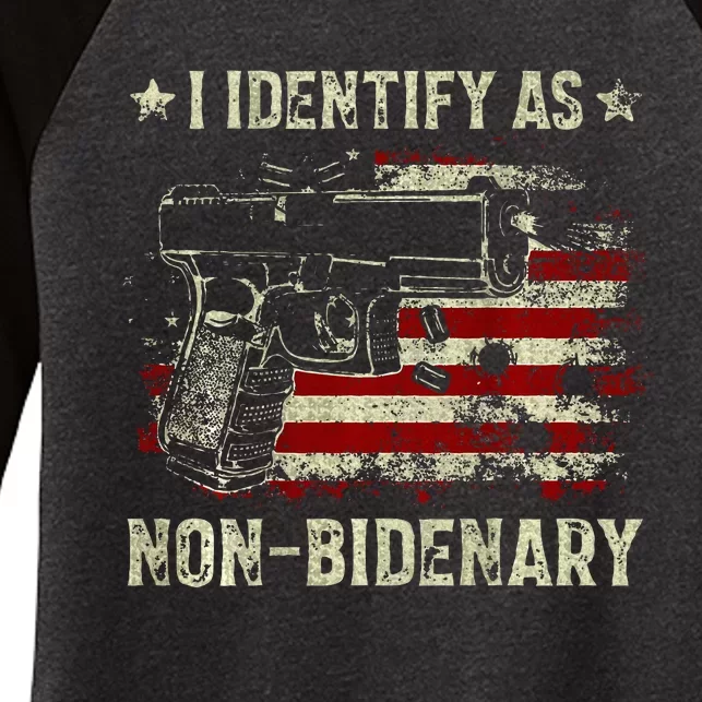 Gun American Flag Funny I Identify As NonBidenary Women's Tri-Blend 3/4-Sleeve Raglan Shirt