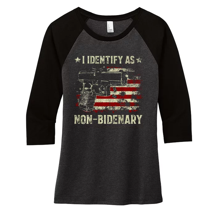 Gun American Flag Funny I Identify As NonBidenary Women's Tri-Blend 3/4-Sleeve Raglan Shirt