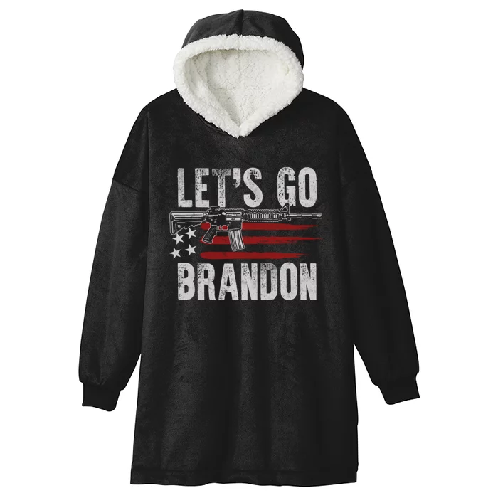 Gun American Flag Patriots Lets Go Brandon (On Back) Hooded Wearable Blanket