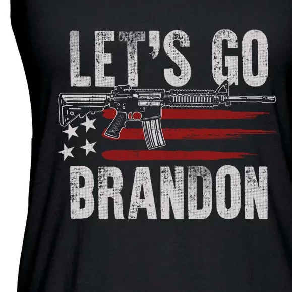 Gun American Flag Patriots Lets Go Brandon (On Back) Ladies Essential Flowy Tank