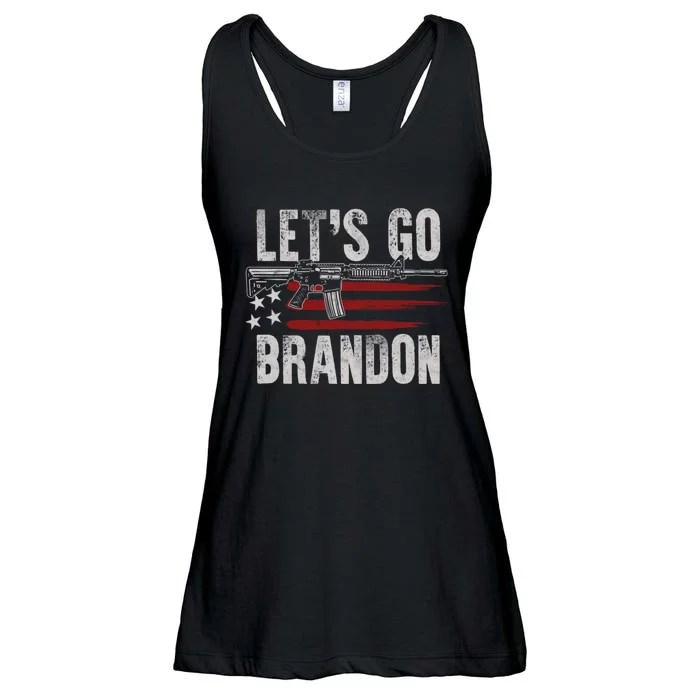 Gun American Flag Patriots Lets Go Brandon (On Back) Ladies Essential Flowy Tank